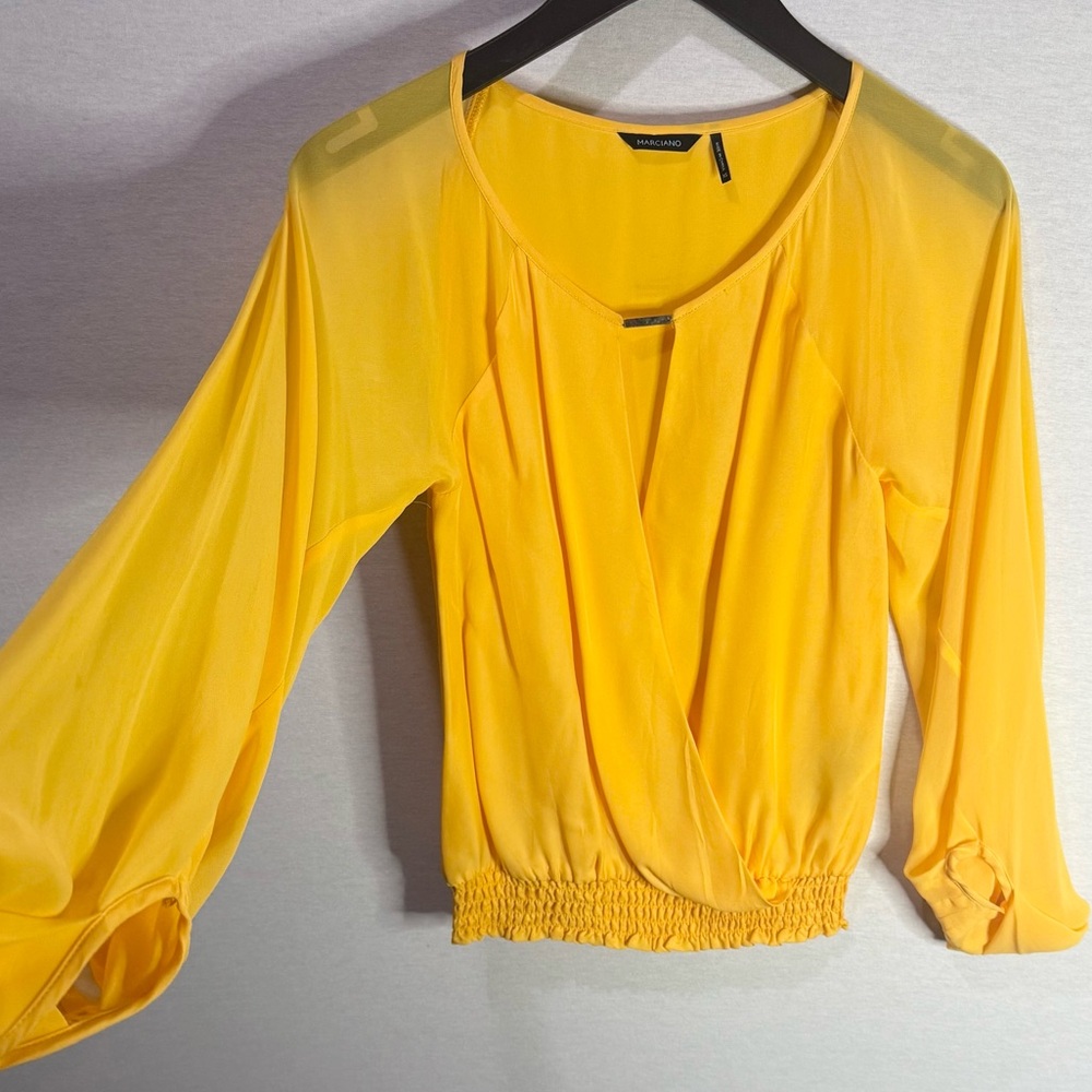 MARCIANO Silk Yellow Flowy Long Sleeve Top